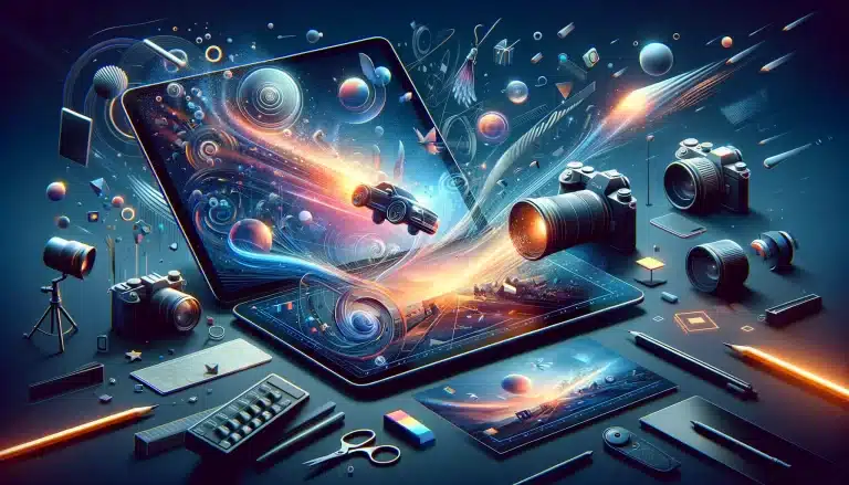 DALL·E 2024 02 16 18.20.24 Create a realistic illustration that represents the concept of Keyframer Apples AI technology for animating static images. The illustration should d